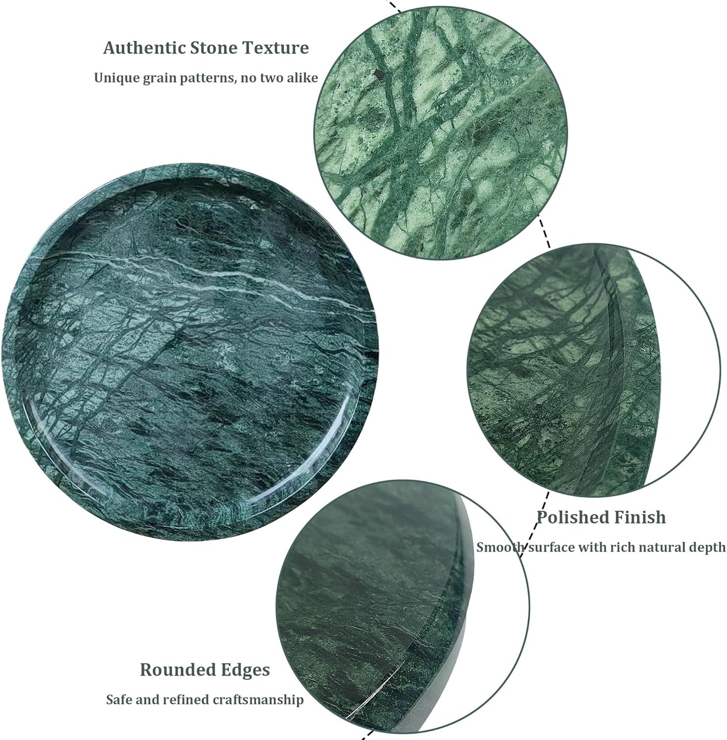 Round Marble Vanity Tray - Diameter 7.87" Natural Green Stone Tray for Bathroom Perfume Jewelry Makeup - Decorative Marble Catchall Dish for Vanity Countertop Organizer