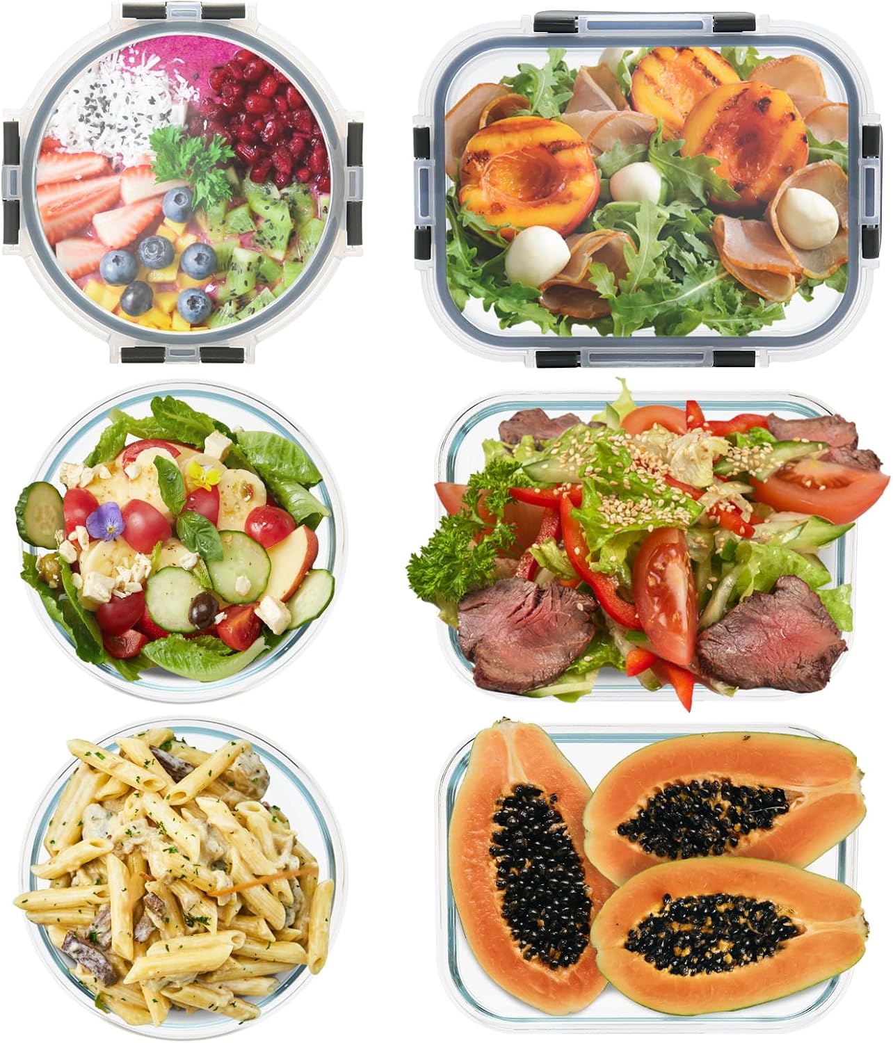 6 Pack Glass Food Storage Containers, BPA Free Meal Prep Containers with Leak Proof Lids, Freezer to Microwave Safe
