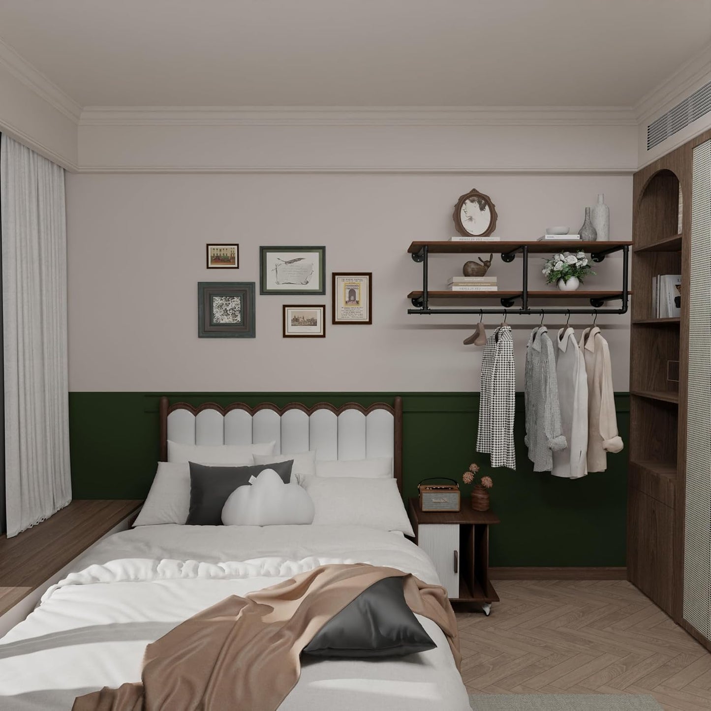 Clothes Rack 48in, Wall Mounted Garment Rack with Real Wood Shelf, Heavy Duty Hanging Clothes Rack, Multi-Purpose Hanging Rod, Space-Saving Closet Storage (2T48IN)