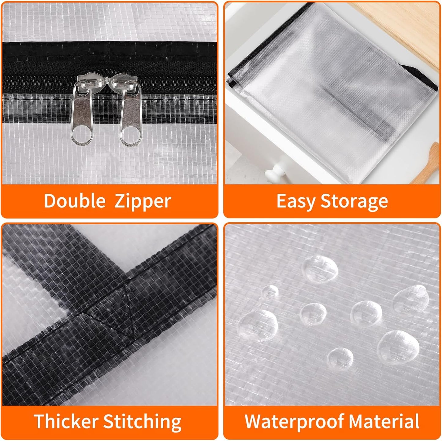 8 Pack Clear Storage Bags for Comforter, Clothes & Bedding, Plastic Blanket Storage with Zipper and Handle, Moving Bags, Closet Organizer and Under-Bed Storage (90L)