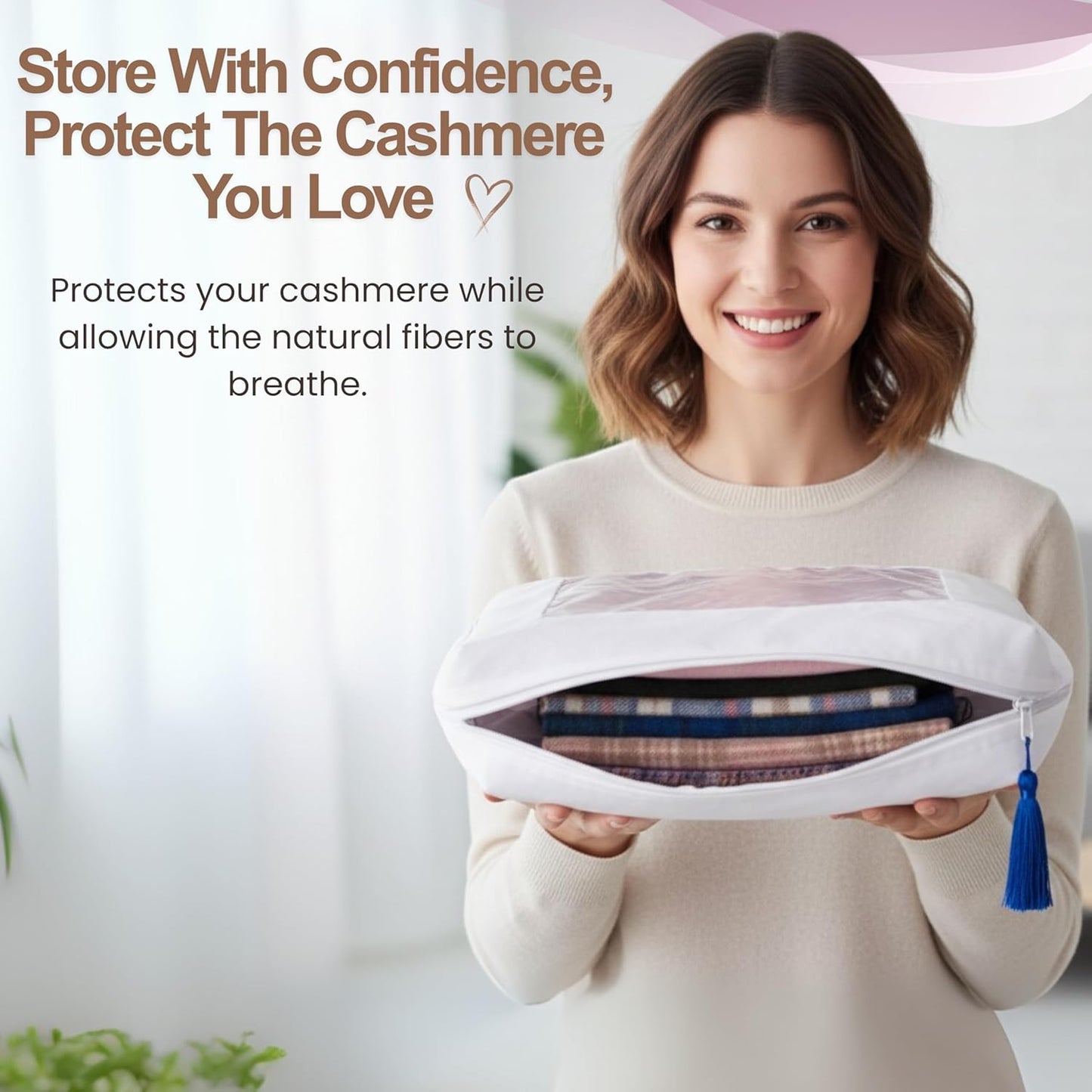 The Cashmere Choice Cashmere Sweater Storage Bags – 100% Cotton Breathable Clothes Protection Bag – XL