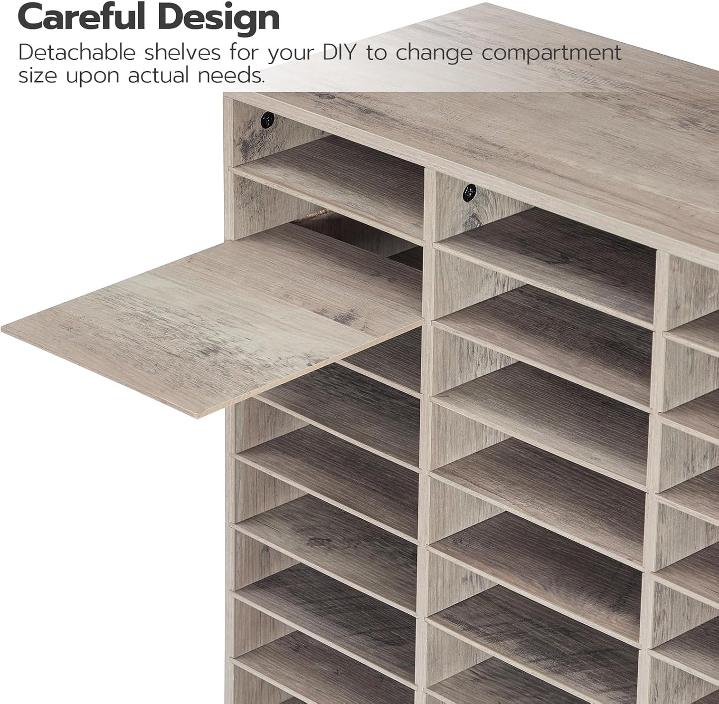 HOOBRO Literature Organizer, 27 Compartments Wooden Mail Organizer, Countertop Literature Sorter with Adjustable Shelves for Home, Office, School, Student Mailbox for Classroom, Greige BG27WF01