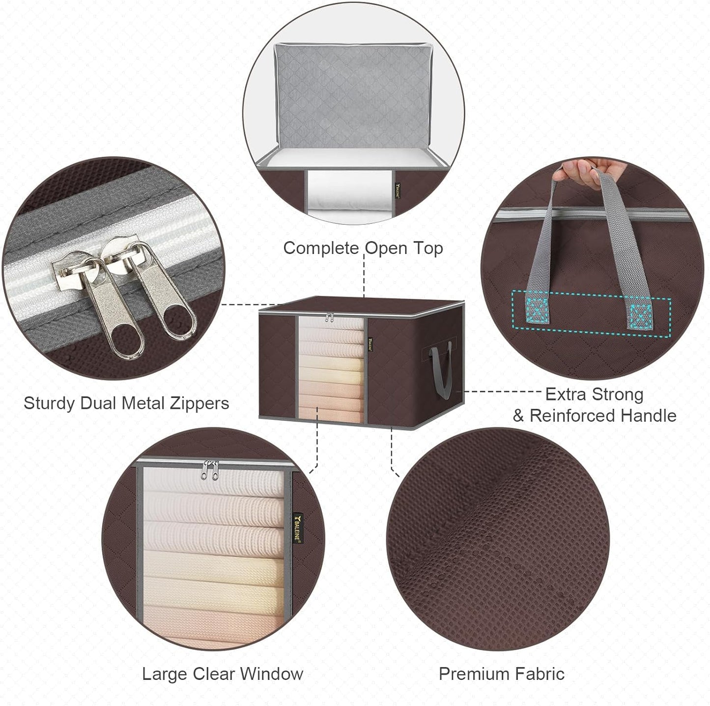 BALEINE 4 Pack Clothes Storage Bags, 24 Gallon Storage Containers with Reinforced Handle, Sturdy Zipper, Closet Organizer for Blanket, Comforter, Pillow, Bedding (Brown, 4 Pack)