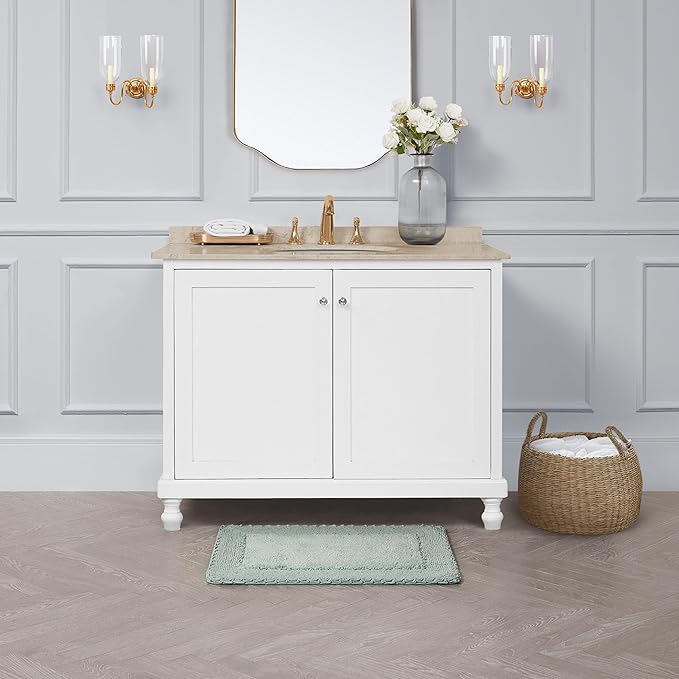 Laura Ashley Ruffle Border 100% Cotton Bath Rug, Aqua, 17"x 24"