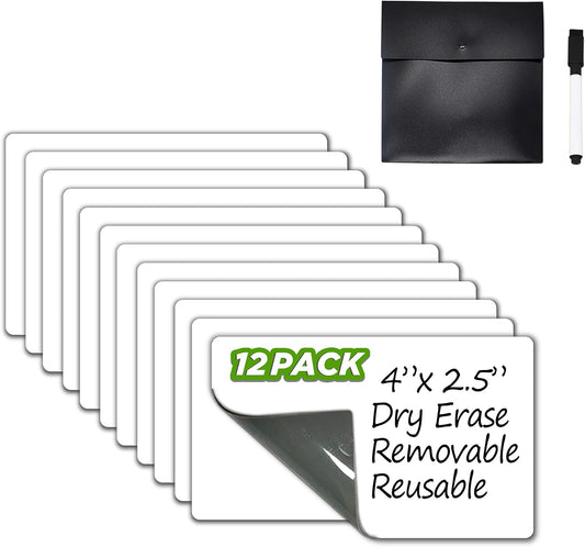 Dry Erase Sticky Notes. Reusable Whiteboard Stickers 4"x2.5" 12 Pack. Suitable for All Smooth Surface. Great for Labels, Lists, Reminders and Decals. Washable, Removable