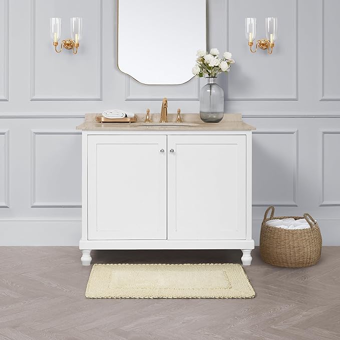 Laura Ashley Ruffle Border 100% Cotton Bath Rug, Yellow, 20"x 34"