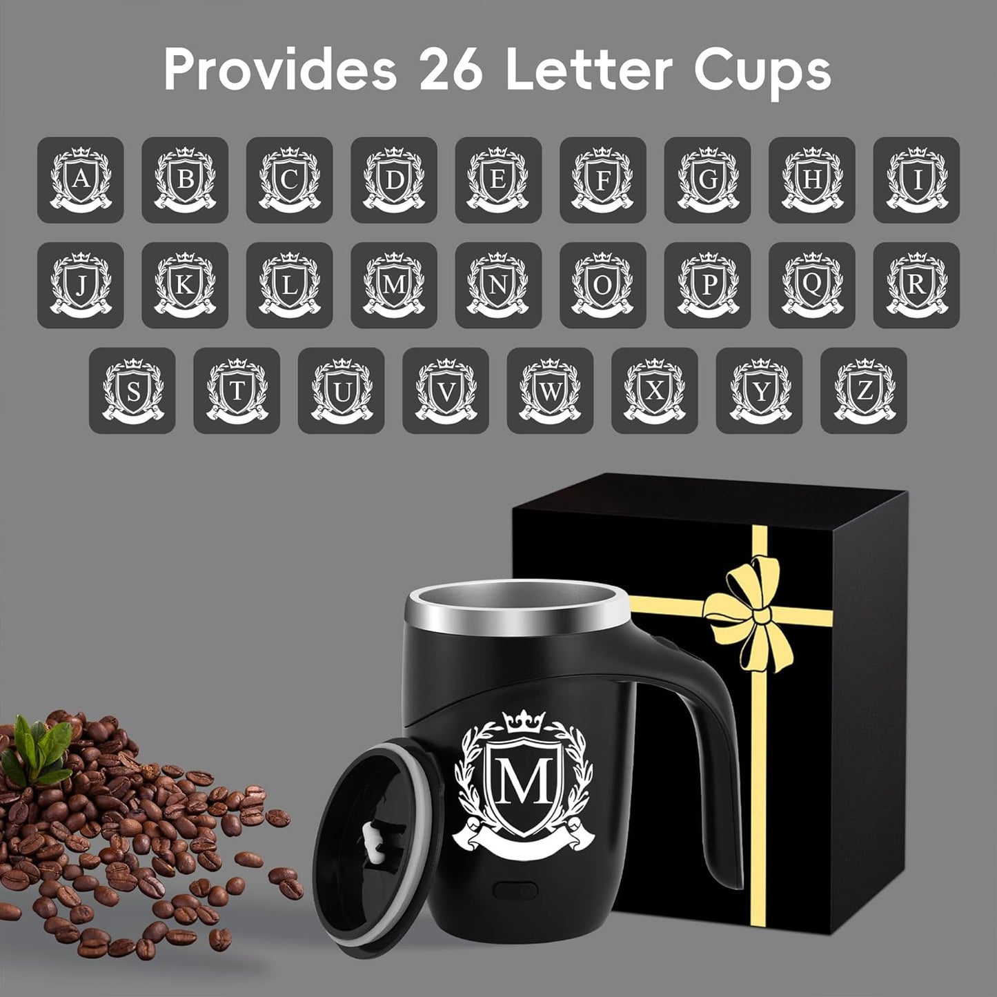 Initial Magnetic Stirring Coffee Mug Stainless Travel Cup Male Teacher Appreciation Gifts in Bulk Ideas Best End Year Christmas Back School Day Thank You Men Regalos Maestras Agradecimiento Gifts,M