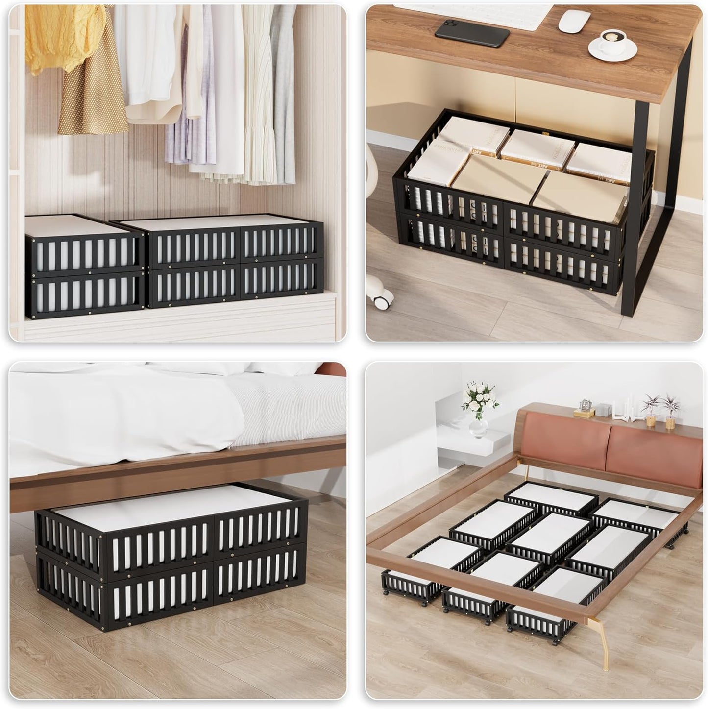 Bamboo Under Bed Storage with Wheels (2-Pack) – Rolling Underbed Shoe Organizer Box for Shoes, Blankets, Toys, Clothes Container Space-Saving Organizer Bins for Bedroom, Closet, Dorm, Nursery