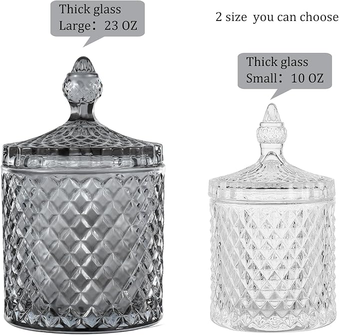 rejomiik 2 Pack Qtip Holder Glass Apothecary Jars with Lid for Bathroom Canisters Dispenser Decor Storage Organizer for Cotton Swabs, Balls, Pads, Floss Picks, Candy, Grey