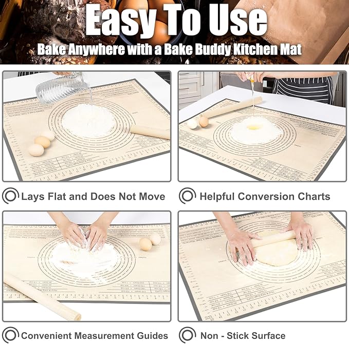 Extra Large Silicone Pastry Mat 34x26 Inch - Nonstick Baking Mats with Measurements, Great for Dough Rolling, Pastry, Pie Crust, Fondant, Cookies, Bread, Pasta, Pizza, Counter Mat