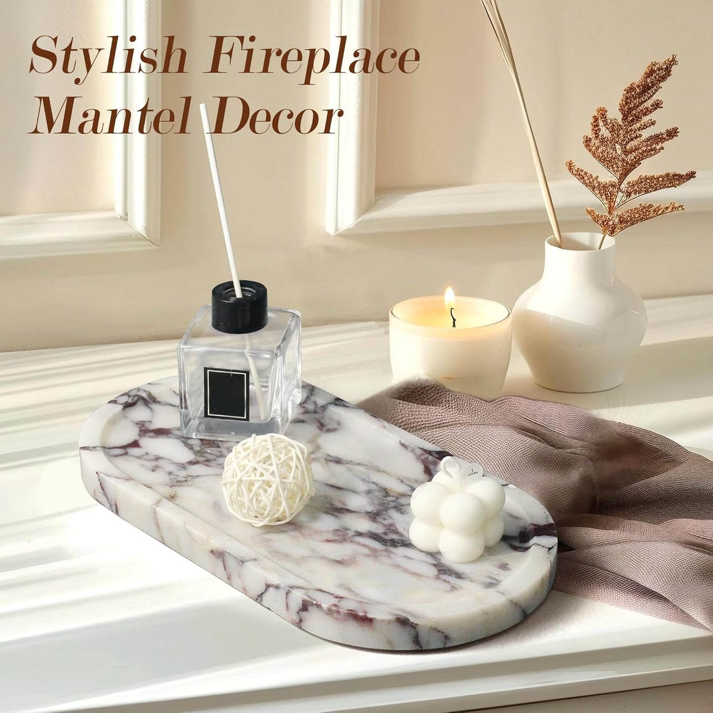 100% Real Natural Marble Tray for Bathroom, Luxury Calacatta Viola Stone Vanity Tray, Decorative Oval Trays for Countertop Storage Organizer, Dresser, Kitchen, Home Decor, 11.8" x 6", Purple