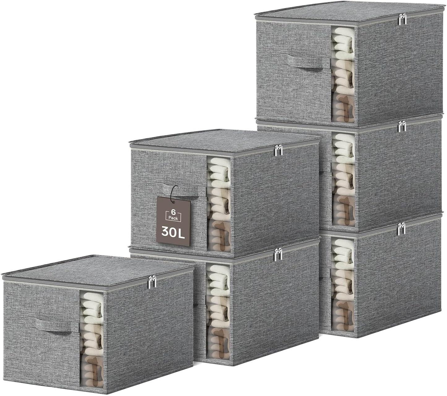 Clothes Storage Bins with Sturdy Frames, Foldable Fabric Clothing Organizer Box for Moving, Sweater Storage Cube with Lids and Zipper, Linen Closet Storage Bags for Blankets, Clothes, Sheet