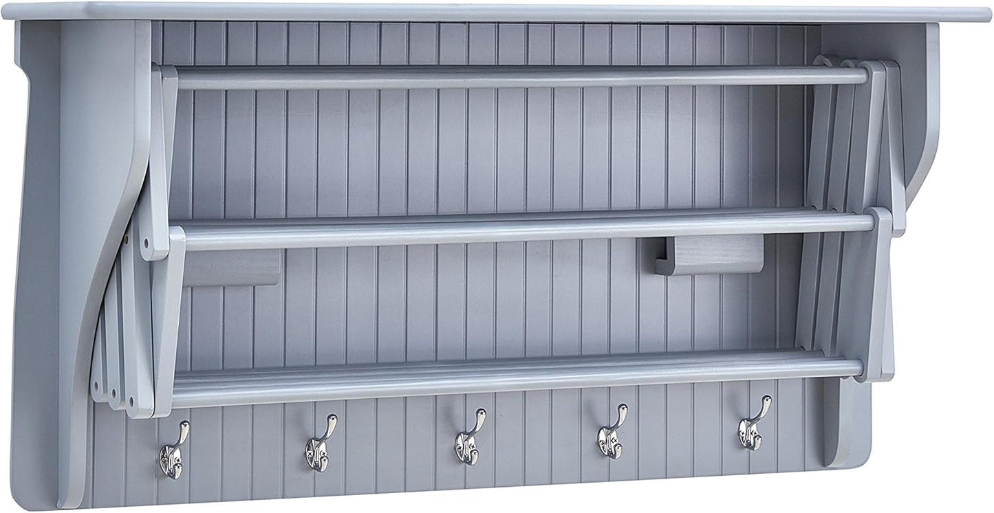 Danya B Accordion Clothes Drying Rack, Retractable, Wall Mounted Towel Rack and Hooks for Clothes and Towels for use in Laundry Room or Garage (Gray)