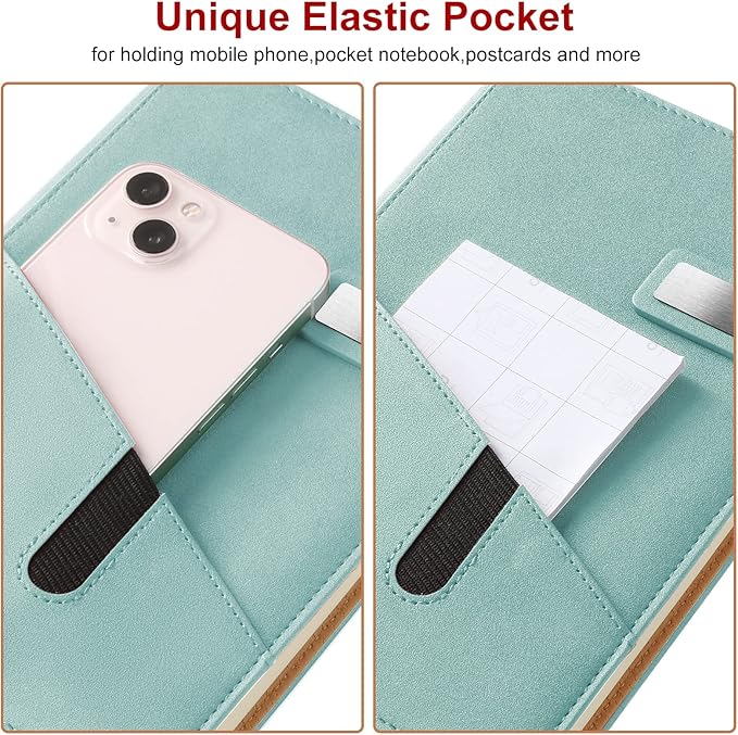 A5 Lined Leather Notebook and Pen Set with Gift Box, 240 Pages Refillable Journal with Pocket and Magnetic Buckle, Hardcover Daily Diary for Men and Women Business Travel Personal Writing- Light Green