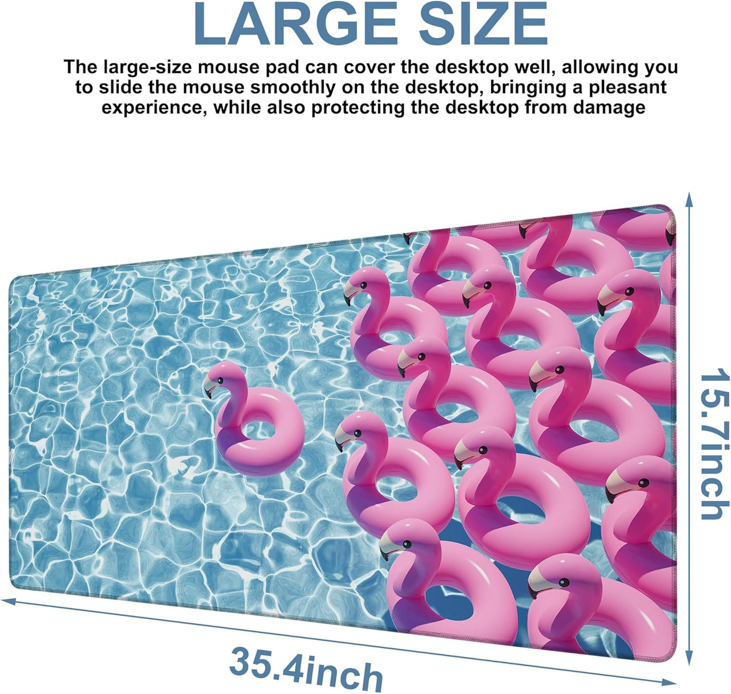 Gaming Desk Pad Large Extra Length Pink Flamingos Mouse Pad Keyboard Laptop Non-Slip Waterproof with Rubber Base Thick Stitched Edge Mouse Mat for Office Home 35.4 x 15.7 Inches