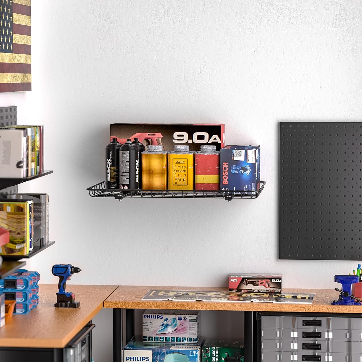 Ultrawall Wall Mounted Storage Shelf, Garage Wall Shelves 24x12 Inch, Metal Shelf Rack, Heavy-Duty Wall Organizer for Closet, Kitchen, Laundry Room 2 Pack, Black