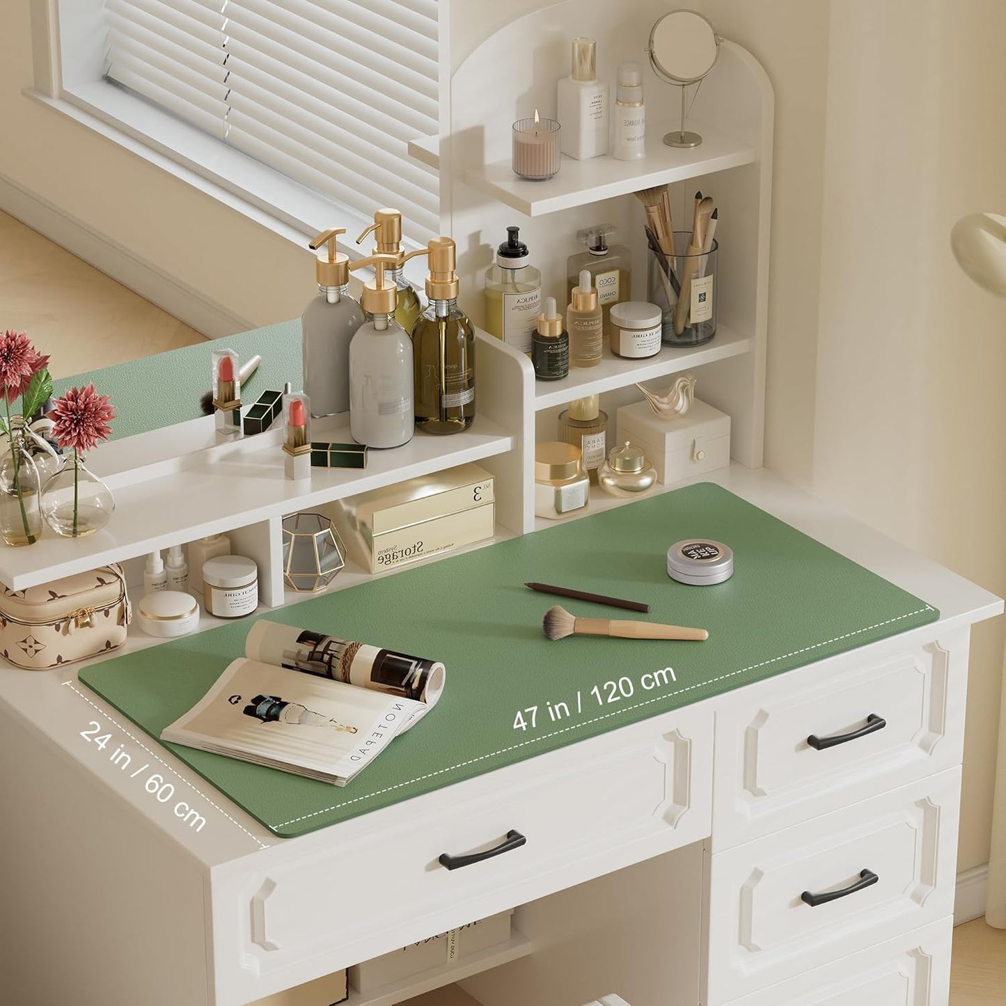 Aothia Leather Desk Pad Protector, Office Desk Mat, Large Mouse Pad, Laptop Desk Pad, Non-Slip PU Leather Desk Blotter, Waterproof Desk Writing Pad for Office and Home (Olive Green, 47" x 24")