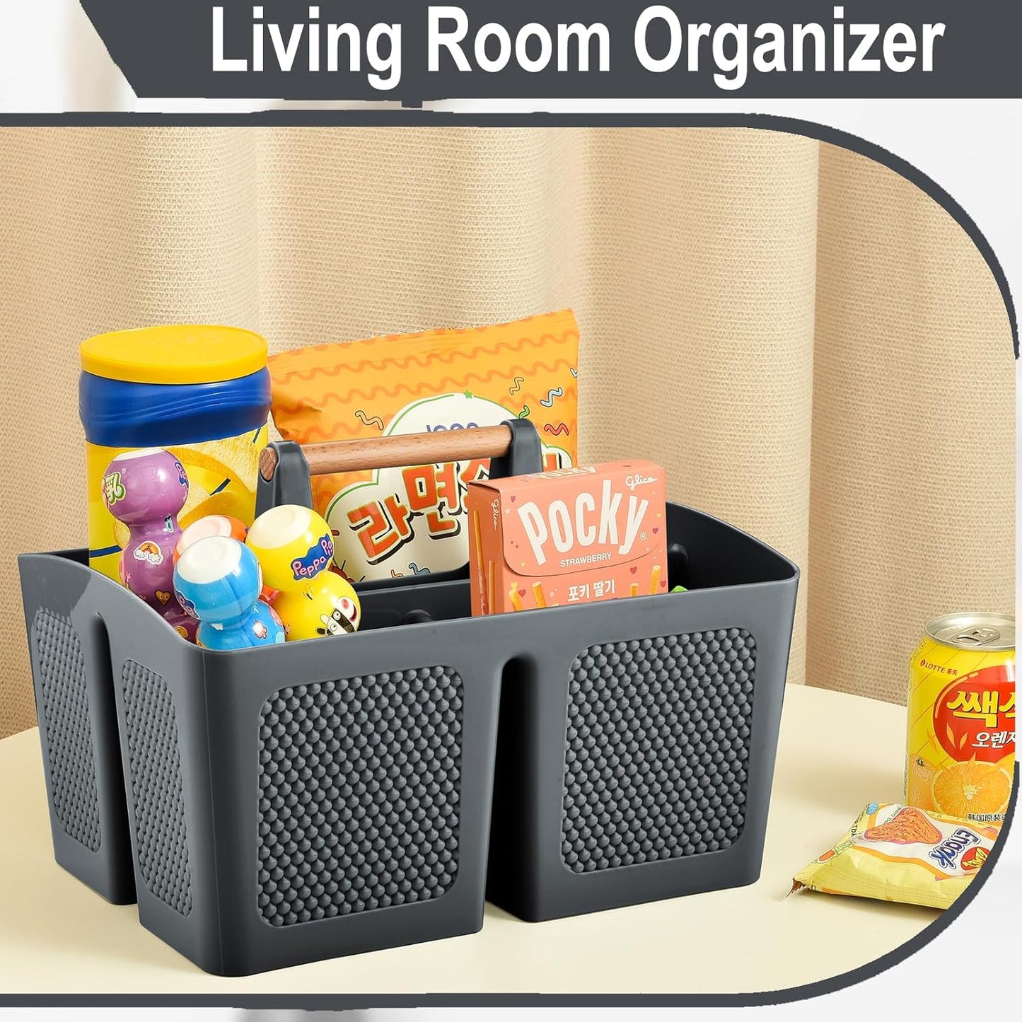 Haundry Plastic Gray Shower Caddy Basket with 3 Compartments, Portable Divided Bathroom Cleaning Caddy Organizer Storage Tote with Handle for Dorm,College, Room Essentials