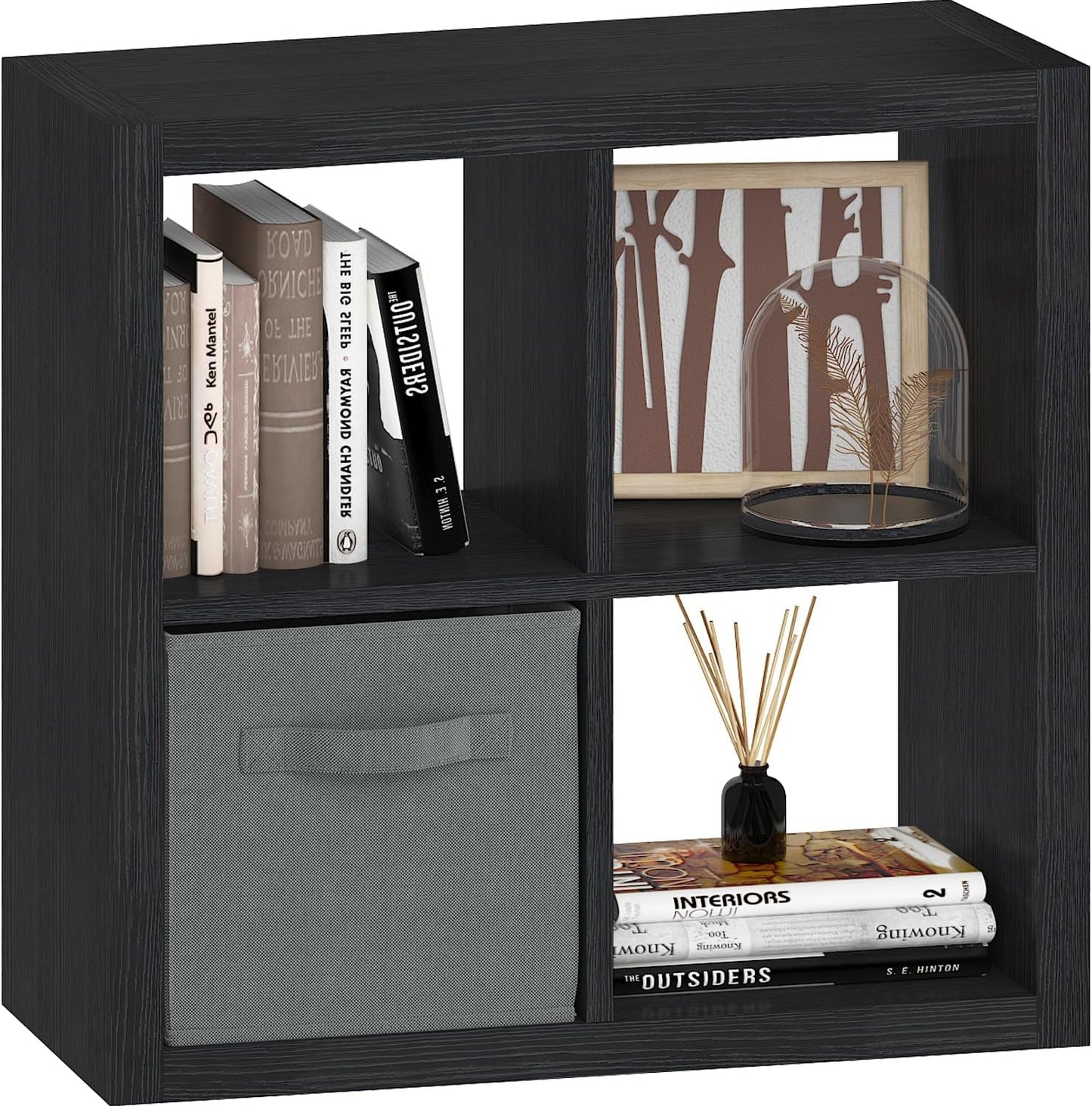 4 Cube Organizer, Cube Storage Organizer with Fabric Bin, Cube Storage Shelf for Bedroom, Living Room, Office, Modular Bookshelf Organizer for Books, Closet, Black