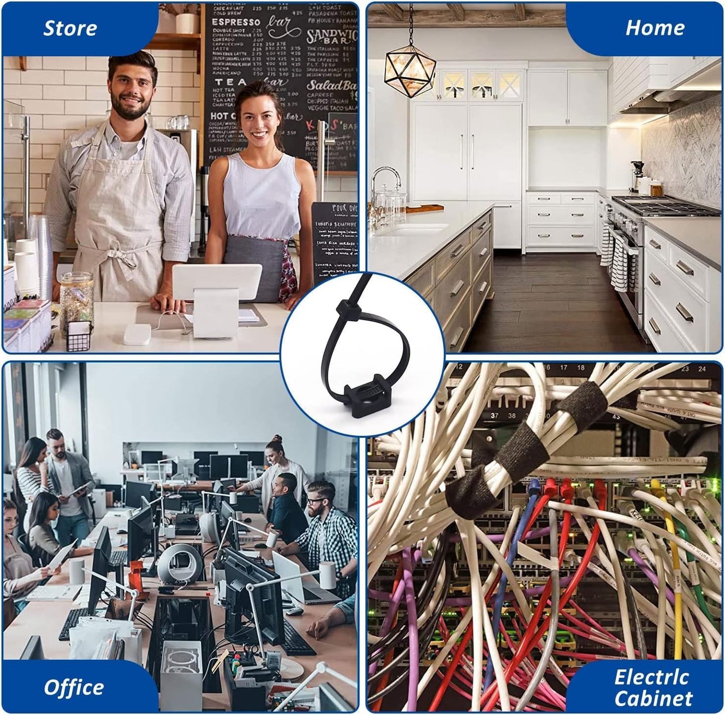 Cable Zip Tie Mounts Kit - 60 Set Wire Cable Clips Organizer Holders with 8" Cable Ties, Saddle Type Mounts Base and Tapping Screw