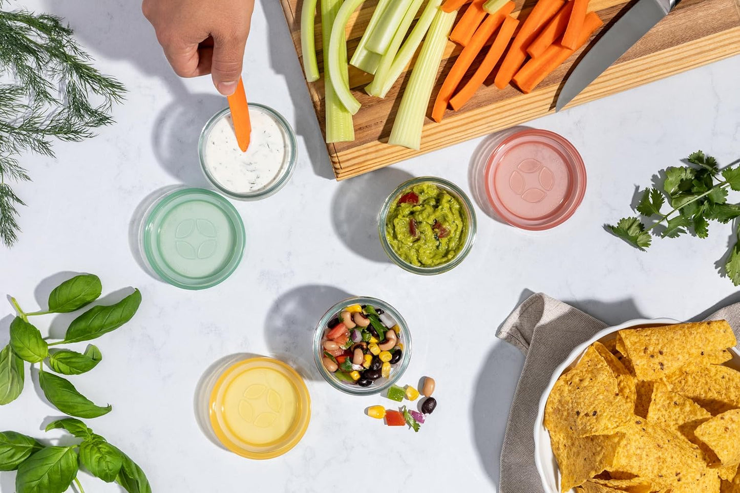 Ello Color Lock 3-Pack 4oz Reusable Glass Condiment Containers with Screw-on Leak-Proof Lid, Perfect for Salad Dressing Sauce Dips, Lunchbox Picnic, BPA-Free, Desert Festival