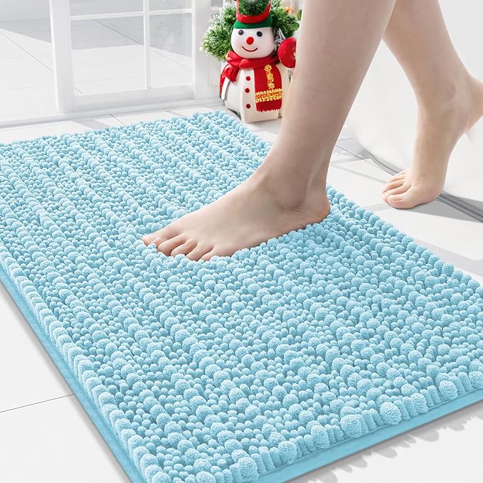 Arotive Luxury Chenille Bathroom Rug Mat, Extra Soft Thick Absorbent Shaggy Bath Rugs, Non-Slip Machine Wash Dry, Plush Bath Mats for Bathroom, Shower and Tub, 30x20, Blue