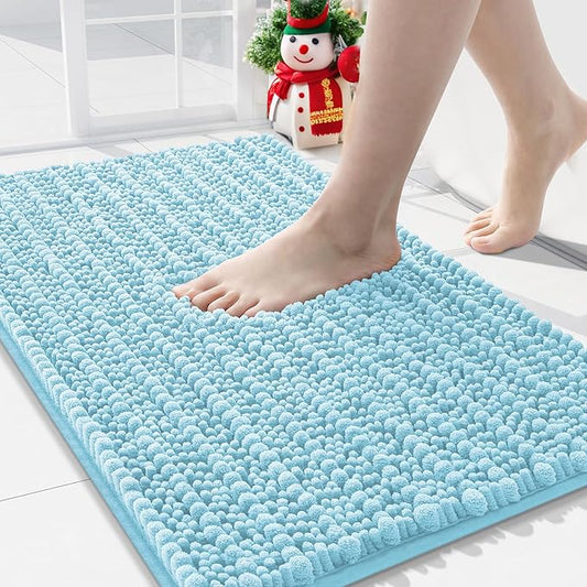 Arotive Luxury Chenille Bathroom Rug Mat, Extra Soft Thick Absorbent Shaggy Bath Rugs, Non-Slip Machine Wash Dry, Plush Bath Mats for Bathroom, Shower and Tub, 30x20, Blue