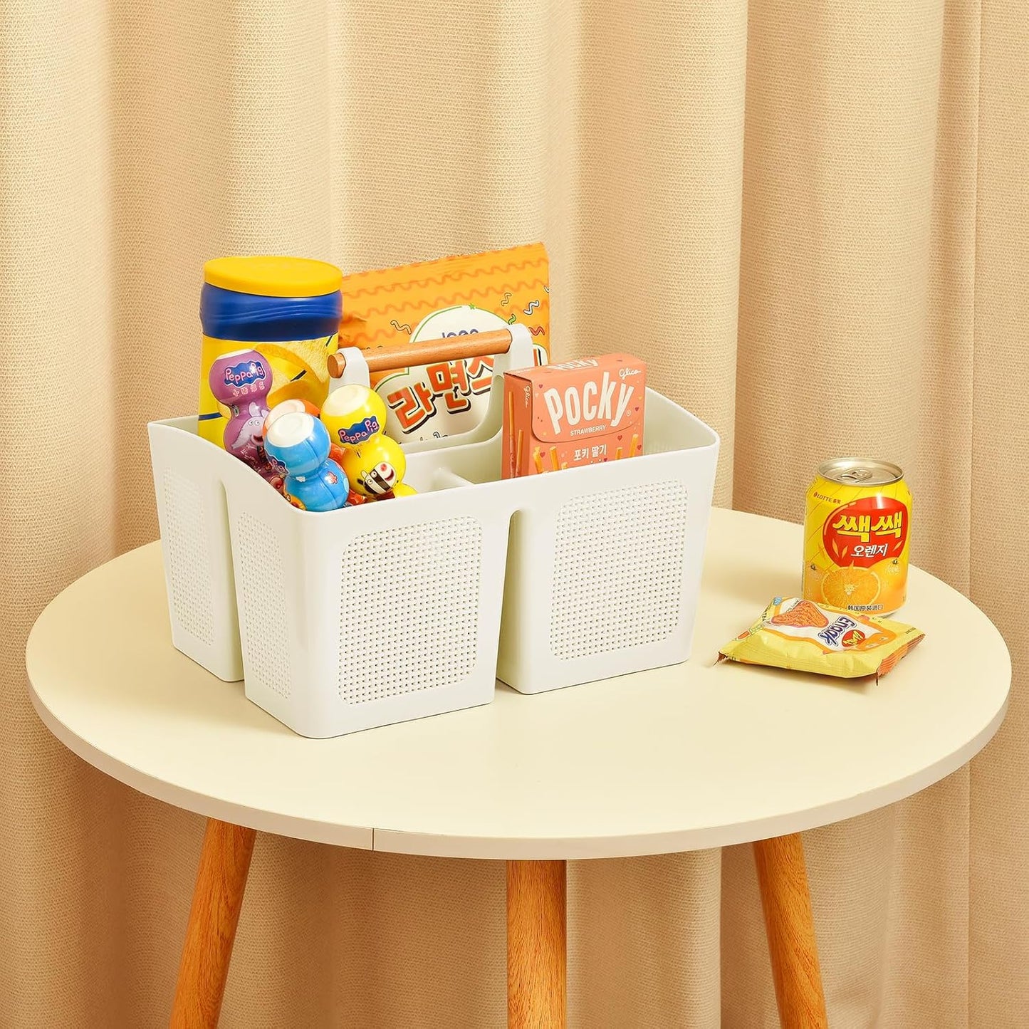 ALINK Portable Shower Caddy Basket with Compartments, Plastic Divided Cleaning Caddy Organizer Storage Tote with Handle for Bathroom, College, Dorm Room Essentials - Beige