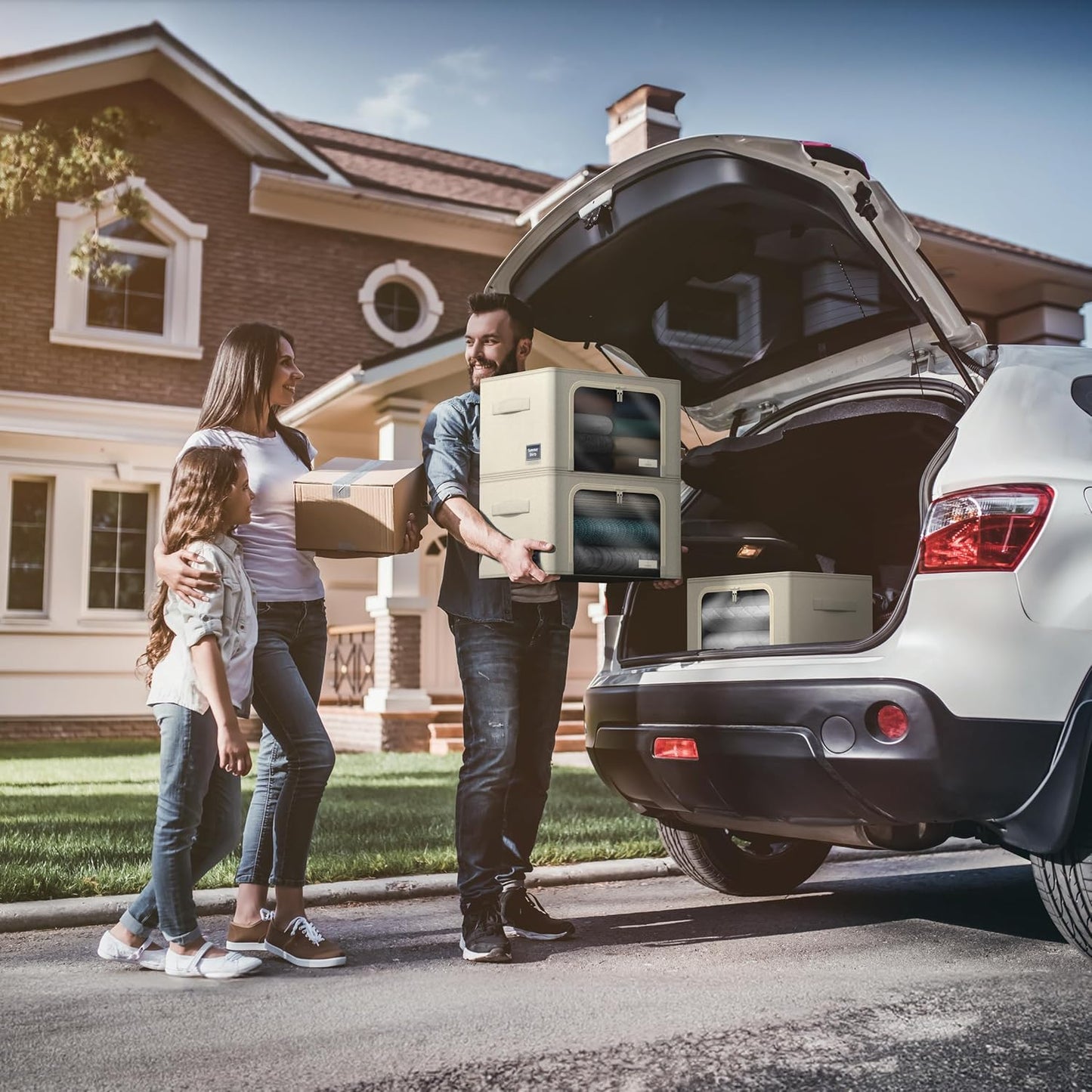 Sorbus Storage Bins with Metal Frame - Stackable & Foldable Clothes Organizer Bags - Oxford Fabric Storage Containers with Large Clear Window & Carry Handles Organization for Bedding Linen & Clothing