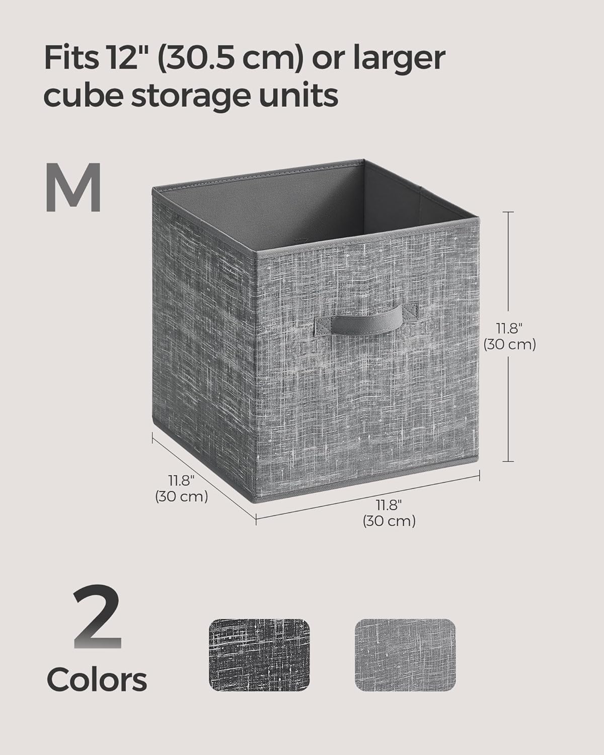 SONGMICS Storage Cubes, 11.8 x 11.8 x 11.8 Inches Non-Woven Fabric Bins with Double Handles, Set of 8, Closet Organizers for Shelves, Foldable, for Clothes, Cattail Gray UROB830G01