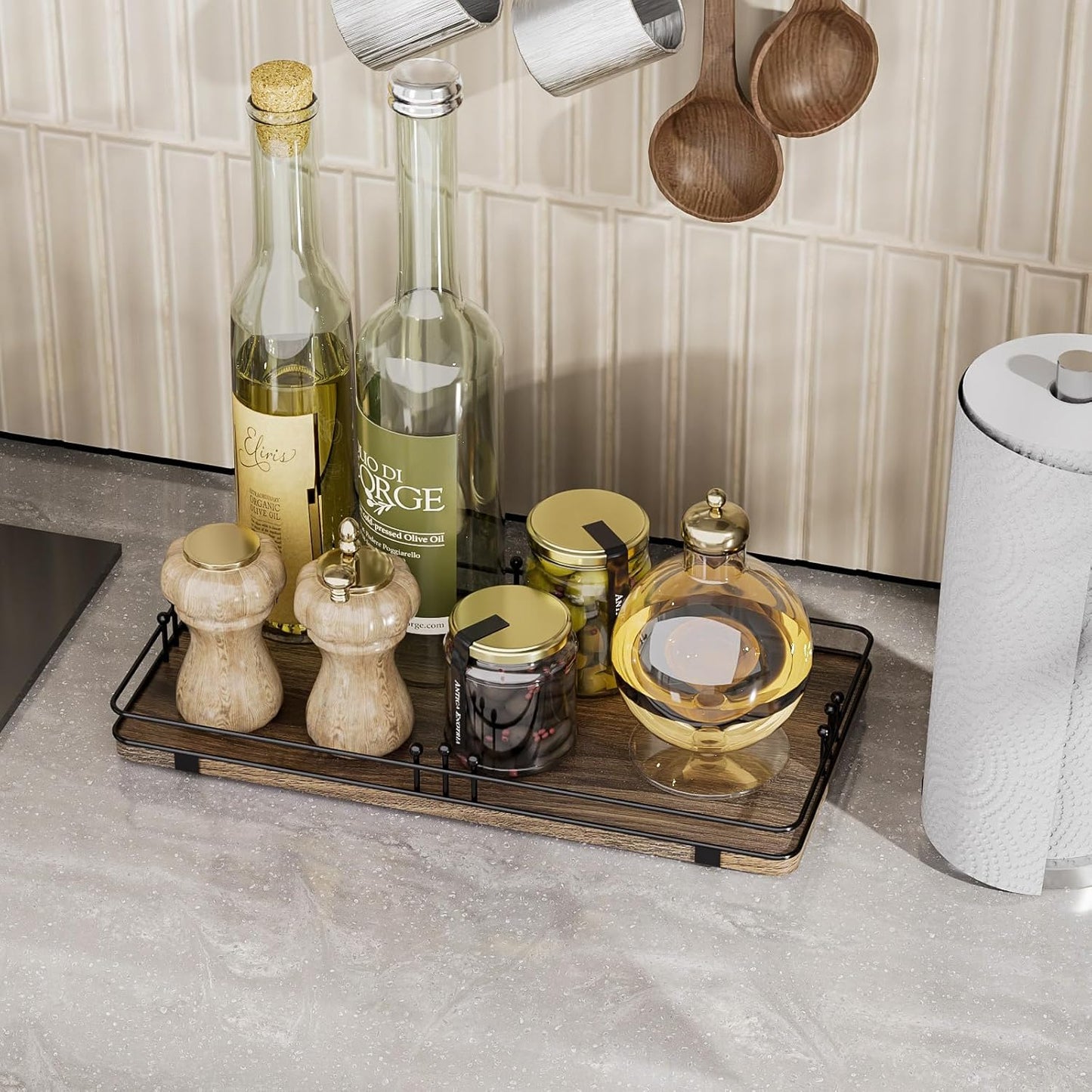 Toilet Paper Basket, Bathroom Basket for Counter Toiletries Towel Decor, Toilet Tank Tray, Guest Back of Toilet Organizer Storage, Vanity Tray for Perfume Makeup, Kitchen 13”x6.5” Brown-Black