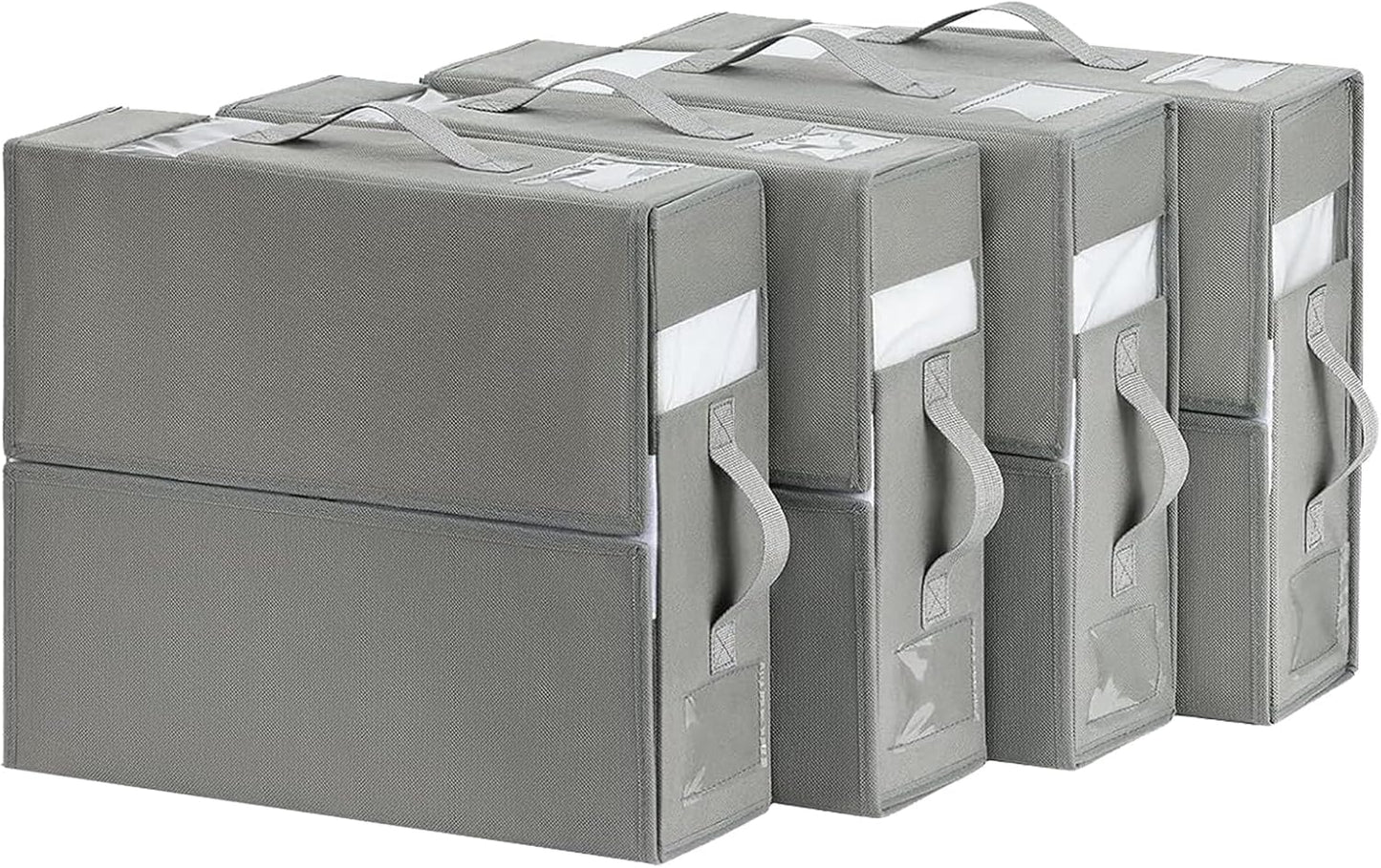 DIMJ Bed Sheet Organizers and Storage 4 Pack - Foldable Sheet Organizer for Linen Closet, Bedding Storage Box for organization, Sheets Set Folder Keeper with Window(King & Queen Size), Grey