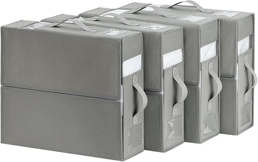 DIMJ Bed Sheet Organizers and Storage 4 Pack - Foldable Sheet Organizer for Linen Closet, Bedding Storage Box for organization, Sheets Set Folder Keeper with Window(King & Queen Size), Grey