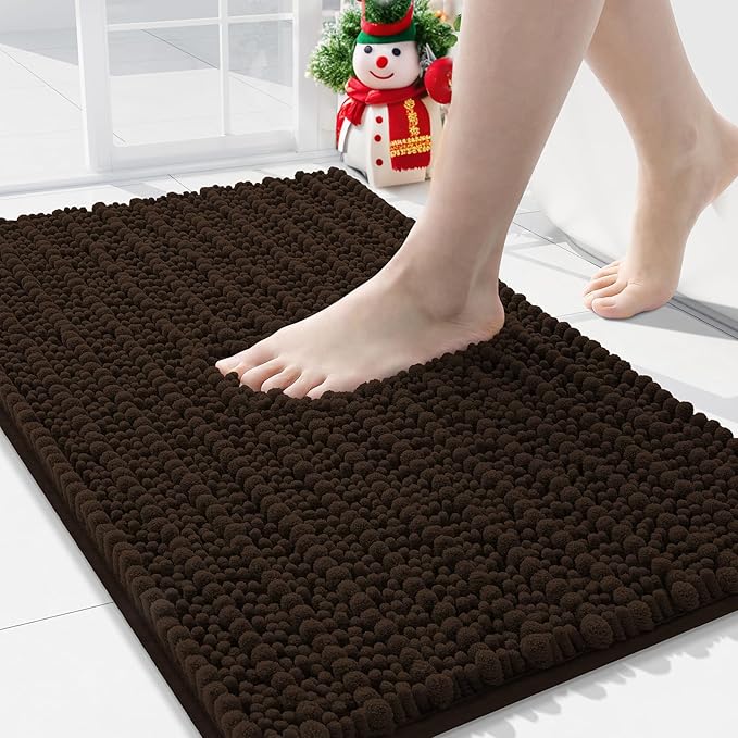 Arotive Luxury Chenille Bathroom Rug Mat, Extra Soft Thick Absorbent Shaggy Bath Rugs, Non-Slip Machine Wash Dry, Plush Bath Mats for Bathroom, Shower and Tub, 36x24, Brown