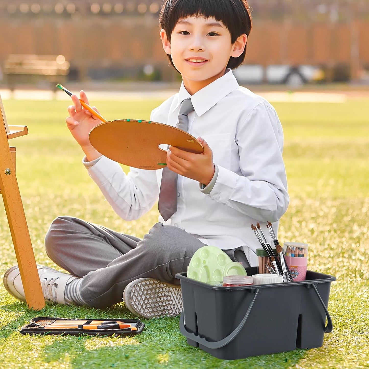 Plastic Cleaning Caddy Organizer with Handle, Carry Caddy for Cleanig Supplies, Deep Grey