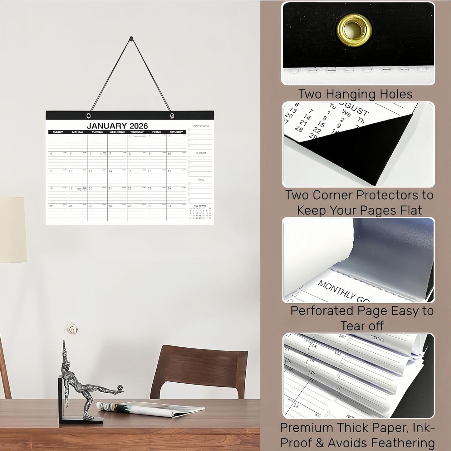 Desk Calendar 2026-2027 - 18-Month Large Desk/Wall Calendar, Jan 2026 - June 2027, 17" x 12", Thick Paper, Large Ruled Blocks, Clear Plastic Cover – Perfect for Home School & Office Organization
