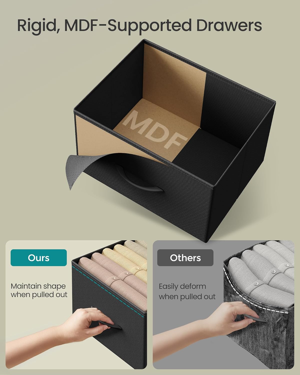 SONGMICS Dresser for Bedroom, Chest of Drawers, TV Stand, Steel, MDF, 7 Non-Woven Fabric Drawers, Storage Organizer Unit, Closet, Entryway, Ink Black and Ebony Black ULGS323B01S