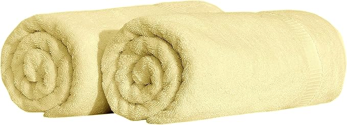 SALBAKOS 100% Turkish Cotton Extra Large Bath Sheet Set of 2 35x70 inch | Heirloom Quality | Hotel & Spa Collection | Soft, Absorbent Oversize Bath Towels | Made in Turkey (Yellow, 2 Bath Sheets)