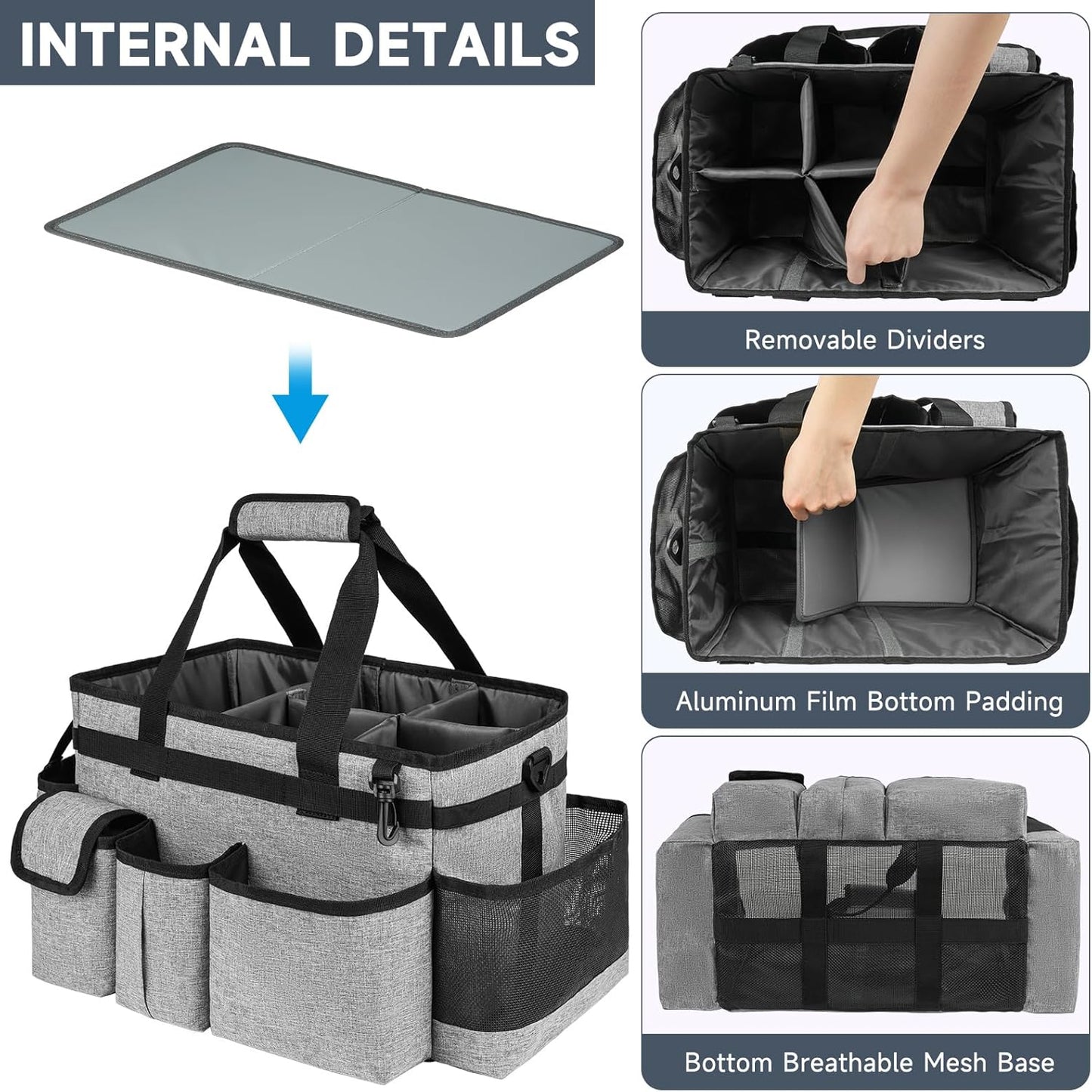 Cleaning Caddy Bag,Large Cleaning Supplies Organizer with Handle for Housekeepers,Gray