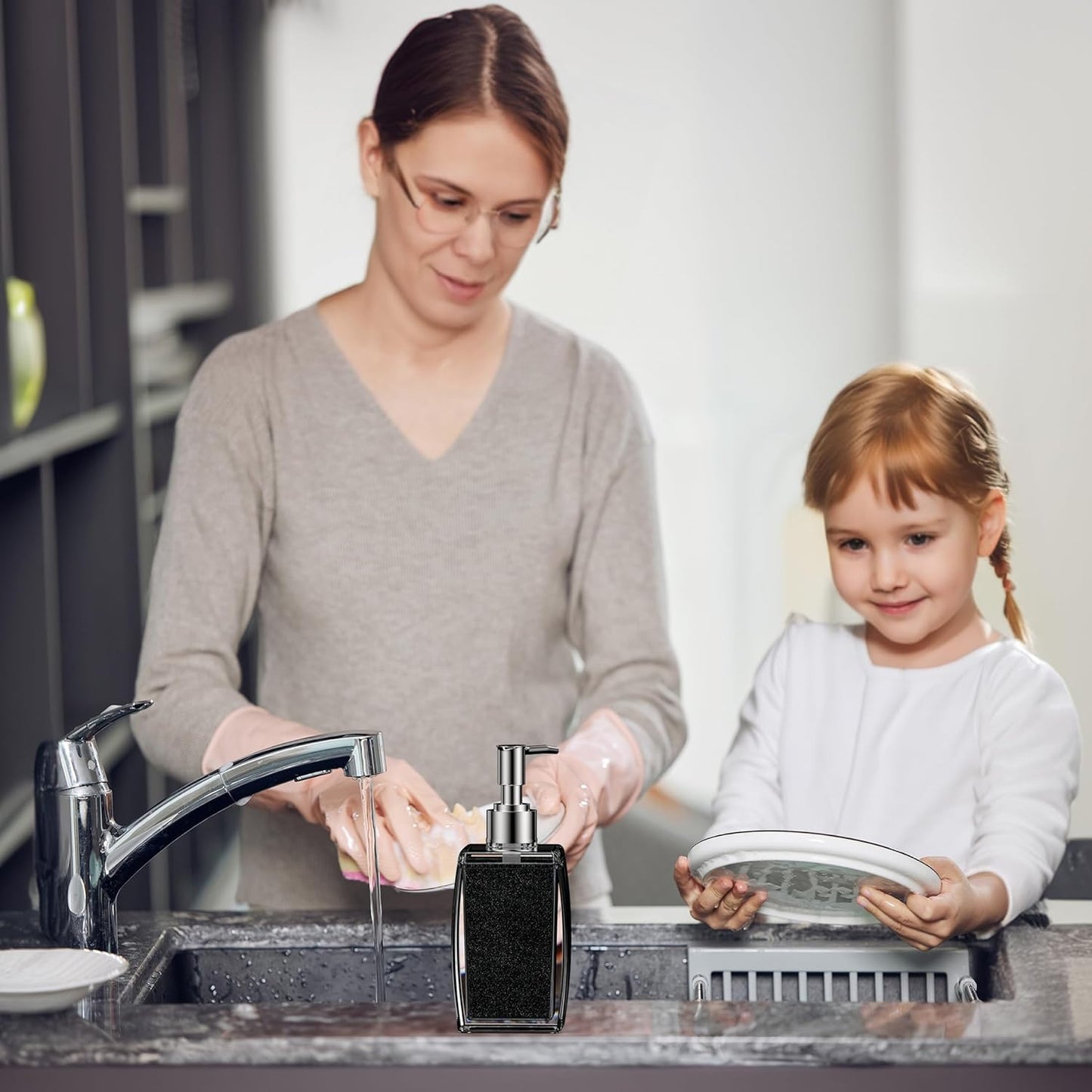 Black Soap Dispenser with Refillable Plastic Pump for Bathroom Sink or Kitchen Counter, Ideal for Hand Soap, Liquid Soap, Dish Soap, or Lotion Use