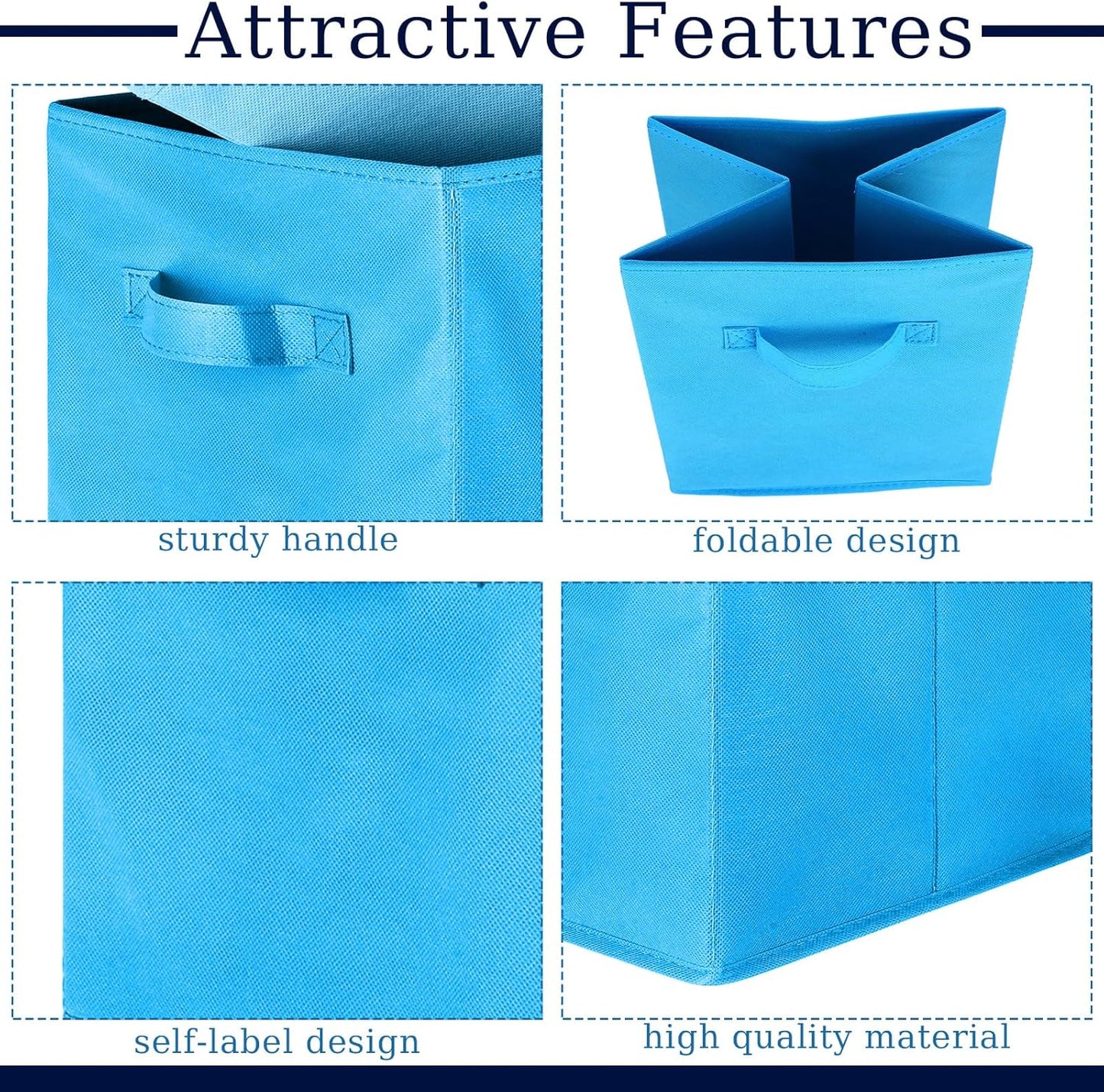 Karenhi 11 x 10. 5 x 10. 5 Blue Storage Cube, 6 Pack Fabric Cube Storage Bins Organizer Box, Collapsible Baskets with Handles Foldable Shelf for Cloth Toys Home Room Closet, Pack of 6