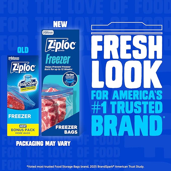 Ziploc Quart Food Storage Freezer Bags, 152ct Total, Stand-Up Bottom, Easy to Fill, 38 Count, 4 Pack (Packaging May Vary)