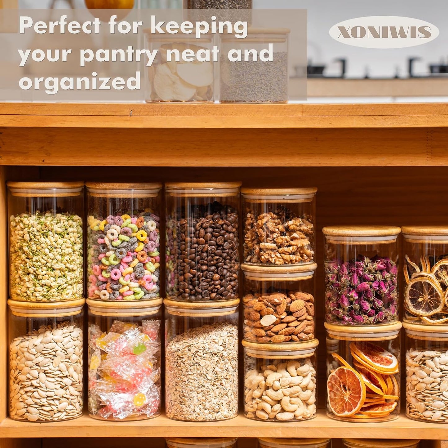 70oz 3PCS Round Spaghetti Pasta Storage Containers with Lids, Tall Pantry Containers, Glass Tight Food Storage Jars with Lids for Penne, Macaroni, Lasagna, Fusilli, Cereal, Flour, Oats