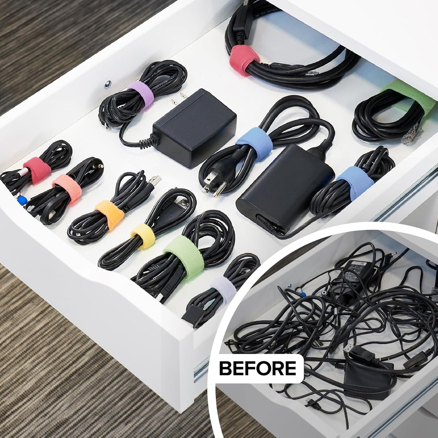 Self-Gripping Cable Ties by Wrap-It Storage, Macaron, 40 Pack (5 Inch and 8 Inch Straps) – Reusable Hook and Loop Cord Wraps for Home Office Desk Organization