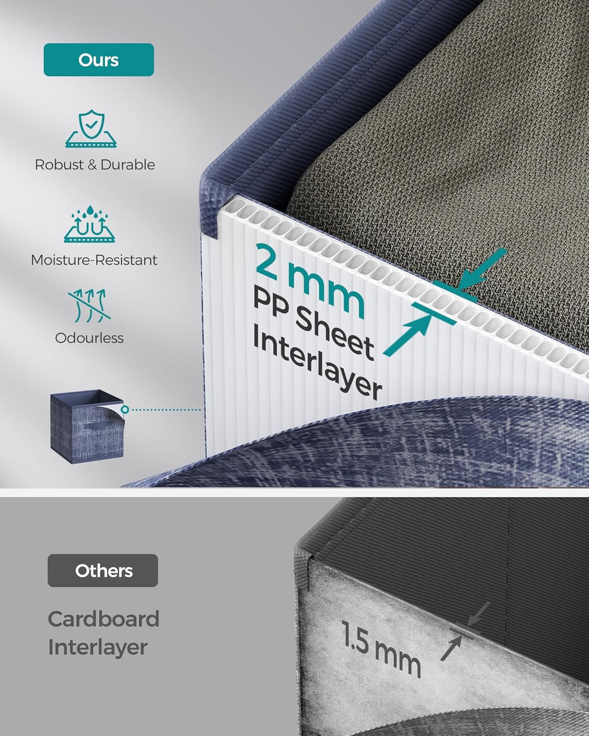 SONGMICS Storage Cubes, 10.2 x 10.2 x 11 Inches Non-Woven Fabric Bins with Double Handles, Set of 8, Closet Organizers for Shelves, Foldable, for Clothes, Misty Blue UROB826I01