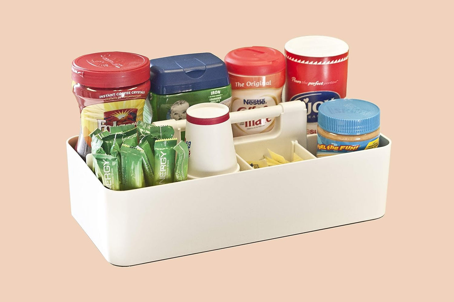 New Plastic Portable Makeup Organizer Caddy Tote Divided Basket Bin with Handle, for Bathroom Storage - Holds Blush Makeup Brushes, Eyeshadow Palette, Lipstick - Extra Large Made In USA (Ivory)