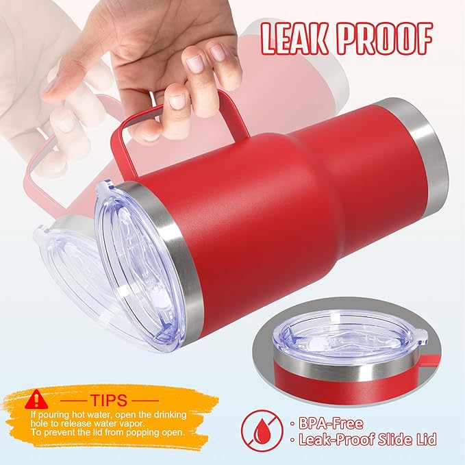 20 oz Tumbler with Handle and Lid, Stainless Steel Tumbler Insulated Travel Coffee Mug, Spill Proof Double Wall Vacuum Tumbler Cup Keep Drink Hot & Cold, Red, 6 Pack