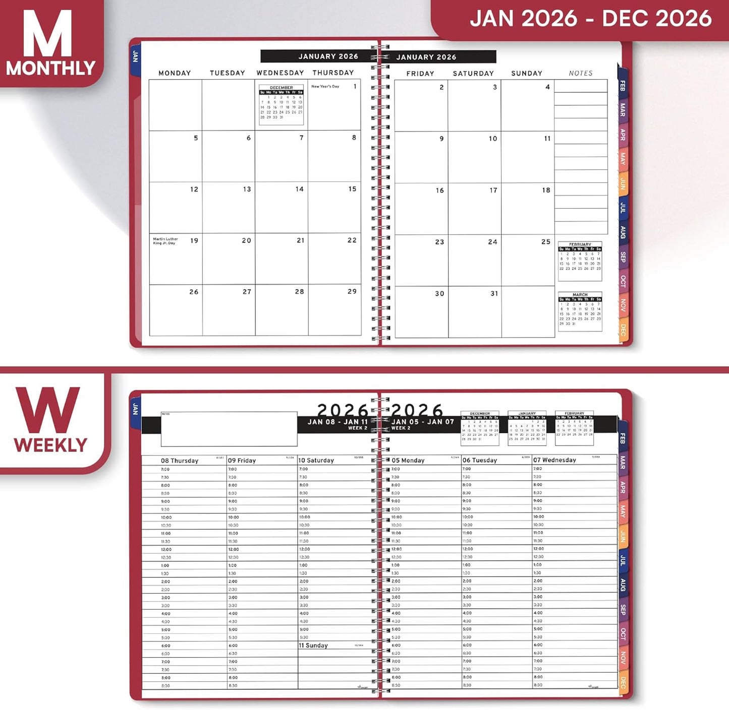 Ensight 2026 Appointment Book and Planner 6.5" x 8.5" Large Hourly Weekly Daily Schedule Book with Tabs, 30 Minute Time Slots, Maroon Calendar Organizer Jan 2026–Dec 2026 Appointment Planner - Maroon