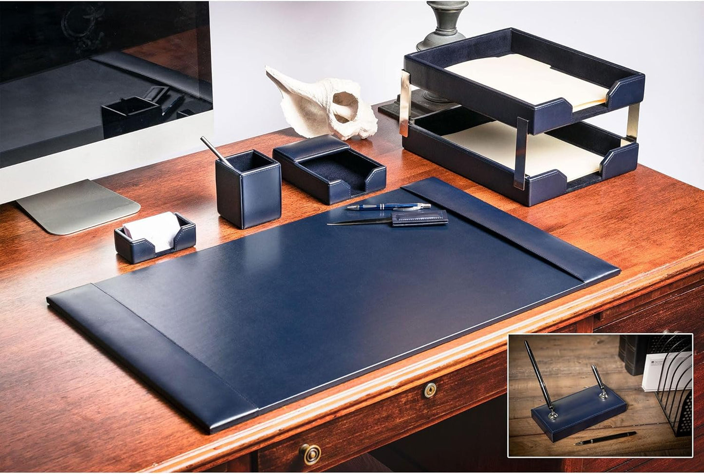 Dacasso Navy Blue Bonded Leather 9-Piece Desk Set (D5009)