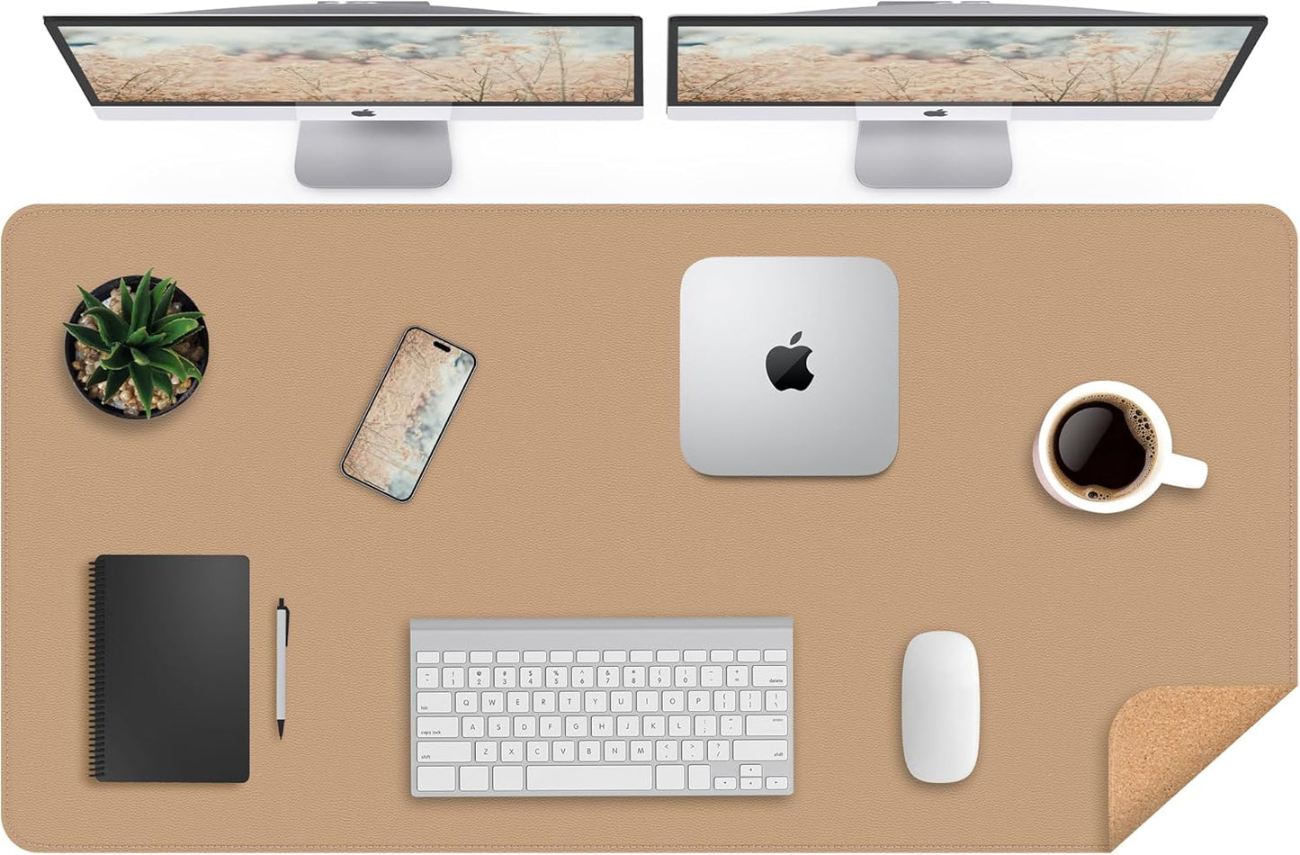 Leather Desk pad Protector, Large Desk mat with Natural Cork & PU Leather,Mouse pad,Non-Slip Office Desk Mat,Waterproof Desk Writing Pad for Office and Home (47in*23in,Dark Apricot)